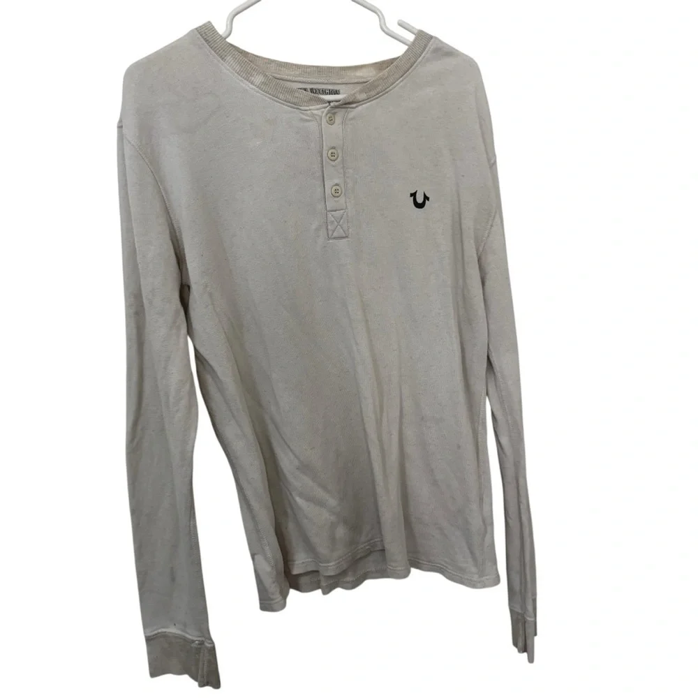 True Religion Beige off white Long-Sleeve cotton linen shirt